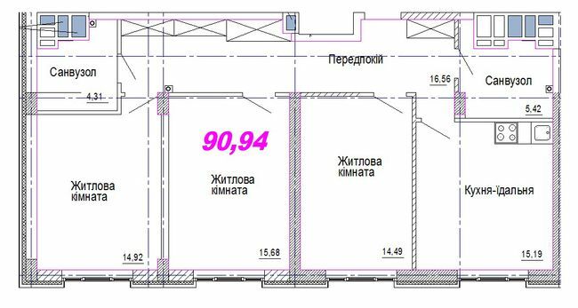 3-кімнатна 90.94 м² в ЖК Favorit від 31 600 грн/м², Дніпро