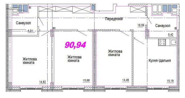 3-комнатная 90.94 м² в ЖК Favorit от 31 600 грн/м², Днепр