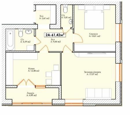2-комнатная 61.42 м² в ЖК Brighton Residence от 23 050 грн/м², г. Ирпень