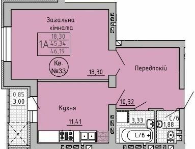 1-кімнатна 46.19 м² в ЖК Серпанок від 13 500 грн/м², м. Пустомити