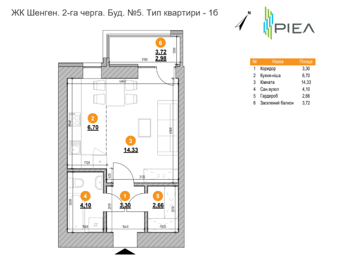 1-кімнатна 34.07 м² в ЖК Шенген від 20 426 грн/м², Львів