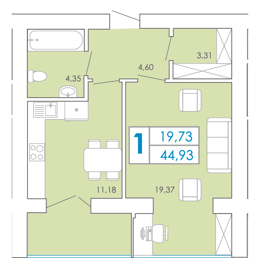 1-кімнатна 44.93 м² в ЖК Срібні озера комфорт від 10 000 грн/м², Хмельницький