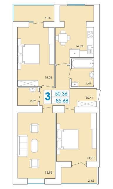 3-комнатная 85.68 м² в ЖК Срібні озера комфорт от 9 300 грн/м², Хмельницкий