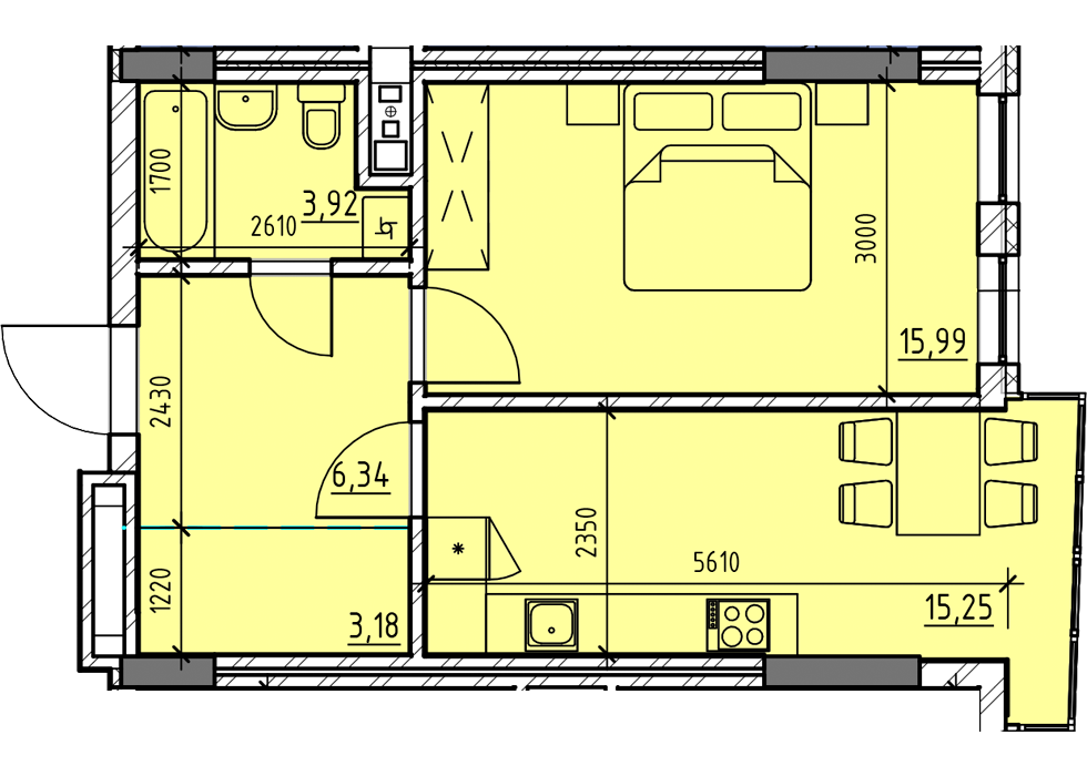 1-комнатная 41.5 м² в ЖК Topolis от 17 850 грн/м², Львов