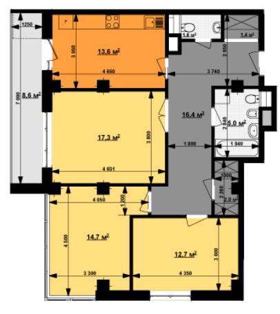 3-кімнатна 87.3 м² в ЖК Вектор від 36 600 грн/м², Харків