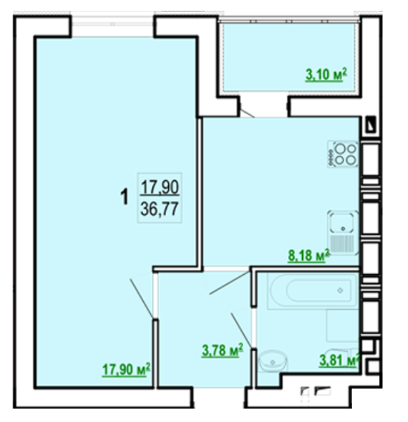 1-кімнатна 36.77 м² в ЖК Гідропарк від 11 700 грн/м², Харків