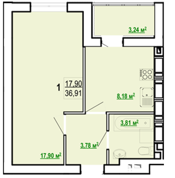 1-кімнатна 36.91 м² в ЖК Гідропарк від 11 700 грн/м², Харків