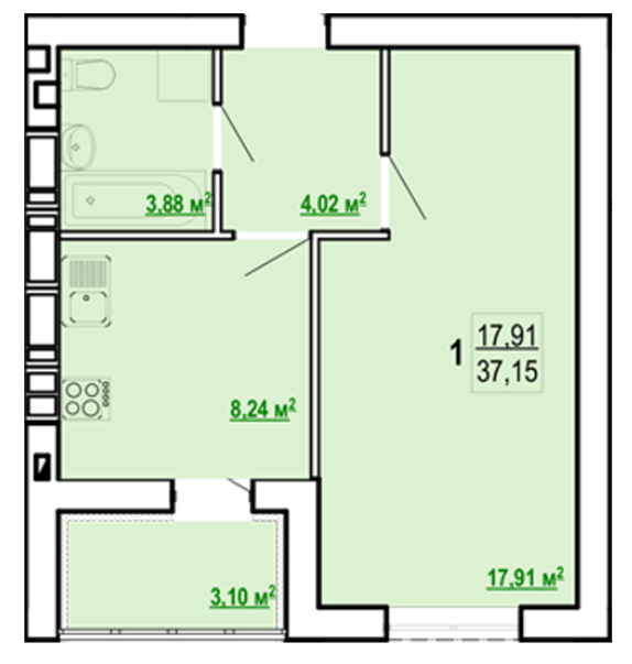 1-комнатная 37.15 м² в ЖК Гидропарк от 11 700 грн/м², Харьков