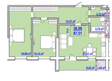 2-комнатная 87.51 м² в ЖК Дом на Сумской от 45 950 грн/м², Харьков