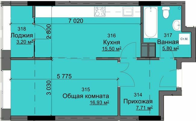 1-комнатная 49.14 м² в ЖК Кристалл от застройщика, Харьков