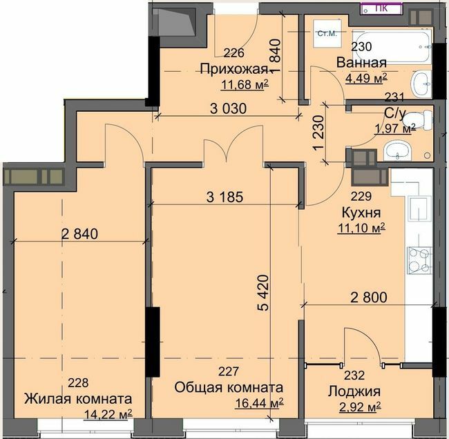 2-кімнатна 62.82 м² в ЖК Кристал від 25 500 грн/м², Харків