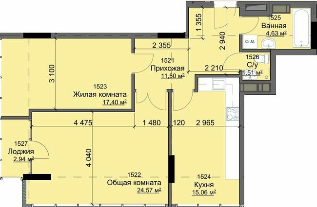 2-кімнатна 77.61 м² в ЖК Кристал від 22 500 грн/м², Харків