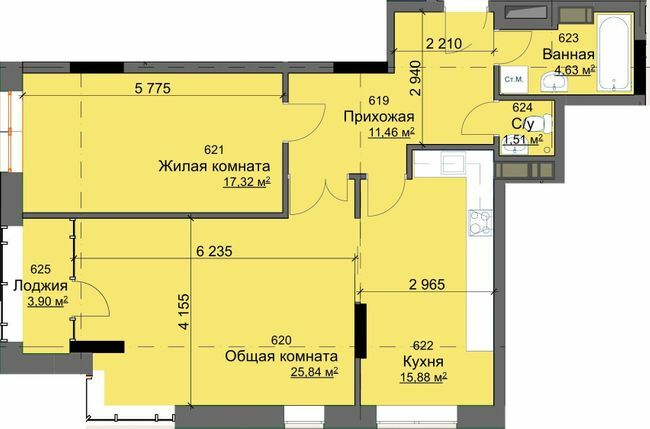 2-комнатная 80.54 м² в ЖК Кристалл от 25 500 грн/м², Харьков