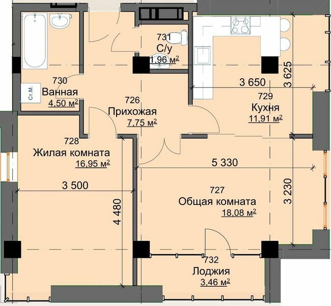 2-кімнатна 64.98 м² в ЖК Кристал від 25 500 грн/м², Харків