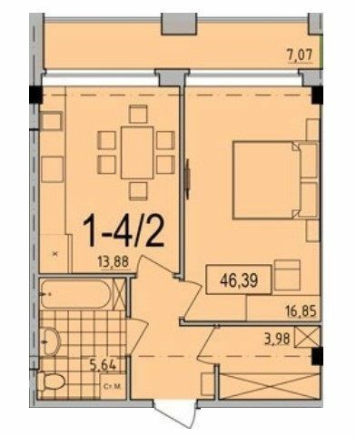 1-комнатная 46.39 м² в ЖК Comfort City от 26 150 грн/м², Днепр