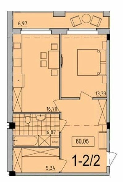 1-комнатная 60.05 м² в ЖК Comfort City от 33 250 грн/м², Днепр
