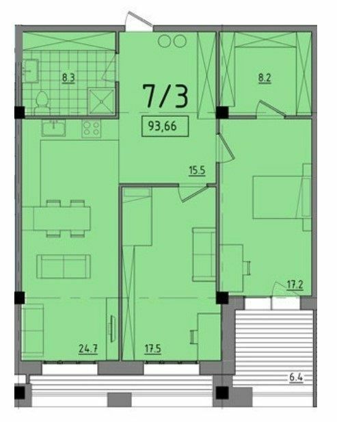 2-кімнатна 93.66 м² в ЖК Comfort City від 26 150 грн/м², Дніпро