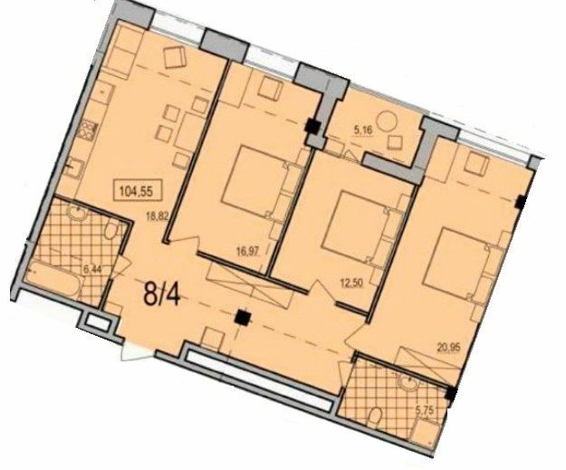 3-комнатная 104.55 м² в ЖК Comfort City от застройщика, Днепр