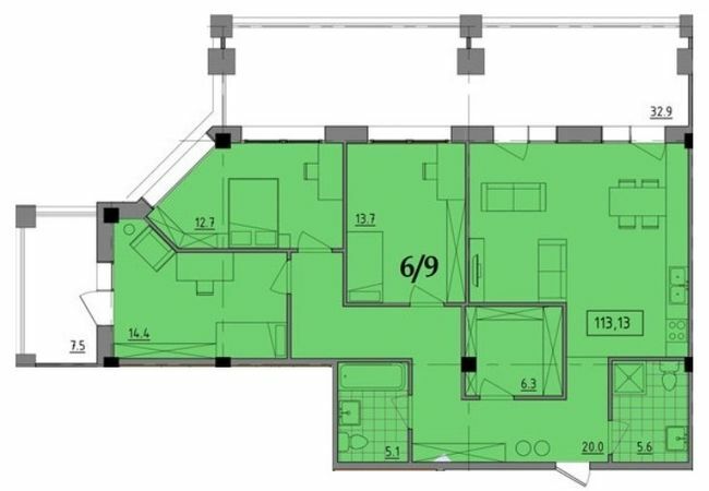 3-кімнатна 113.13 м² в ЖК Comfort City від забудовника, Дніпро