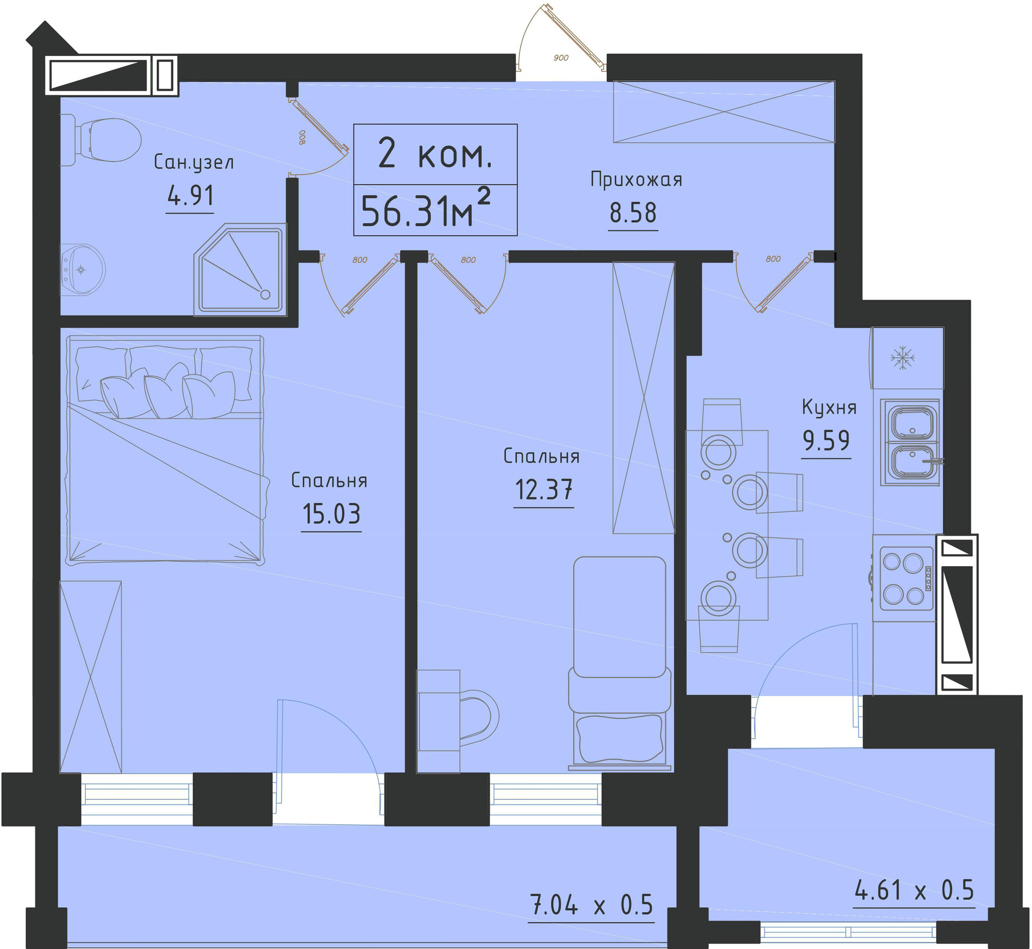 2-комнатная 56.31 м² в ЖК Avinion от 18 650 грн/м², Одесса