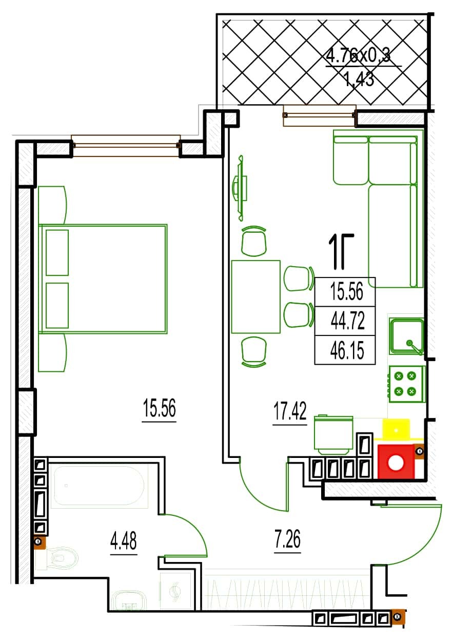 1-комнатная 46.15 м² в ЖК DERBY Style House от 28 000 грн/м², Одесса