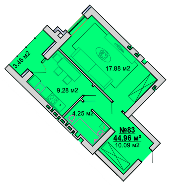 1-кімнатна 44.96 м² в ЖМ Веселка від 15 000 грн/м², Вінниця