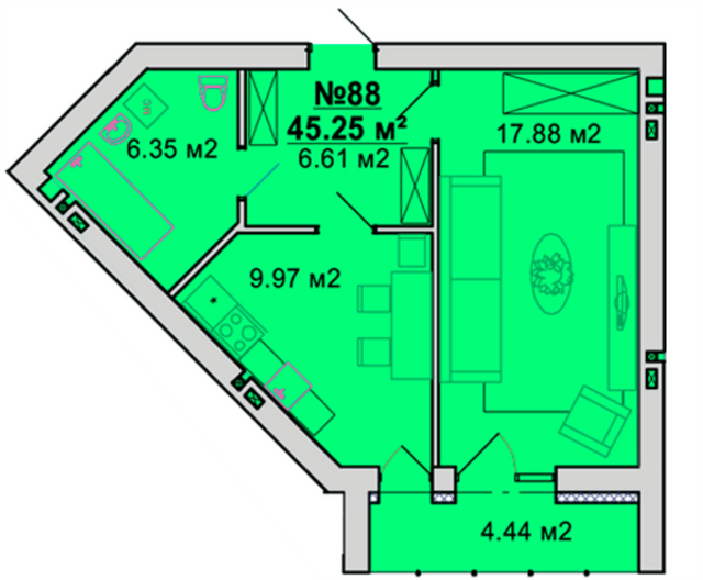 1-кімнатна 45.25 м² в ЖМ Веселка від 15 000 грн/м², Вінниця