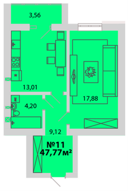 1-кімнатна 43.97 м² в ЖМ Веселка від 15 000 грн/м², Вінниця