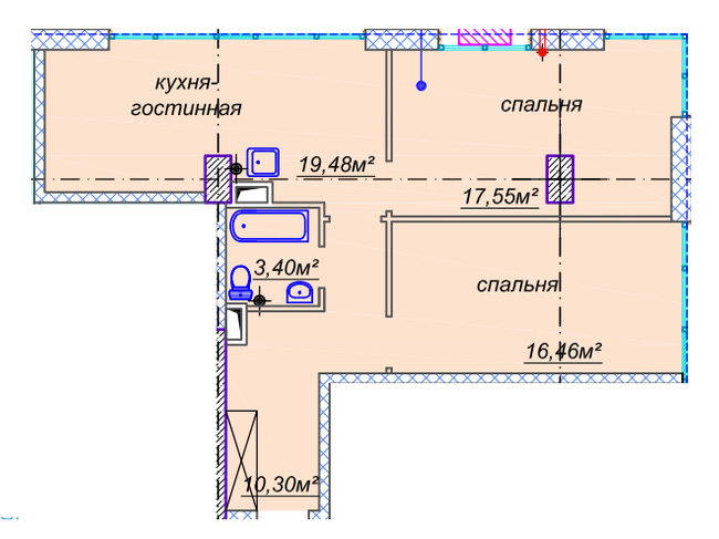 2-комнатная 68.92 м² в ЖК Миронова от 26 050 грн/м², Днепр