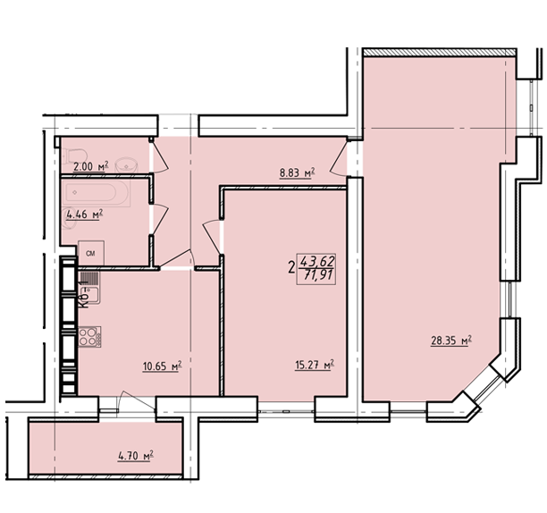 2-кімнатна 71.91 м² в ЖК Левада від забудовника, Харків