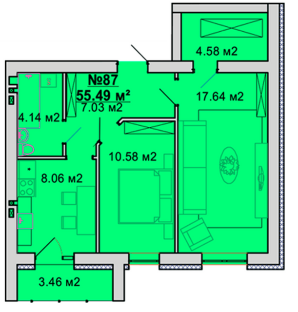 2-кімнатна 55.49 м² в ЖМ Веселка від 15 000 грн/м², Вінниця