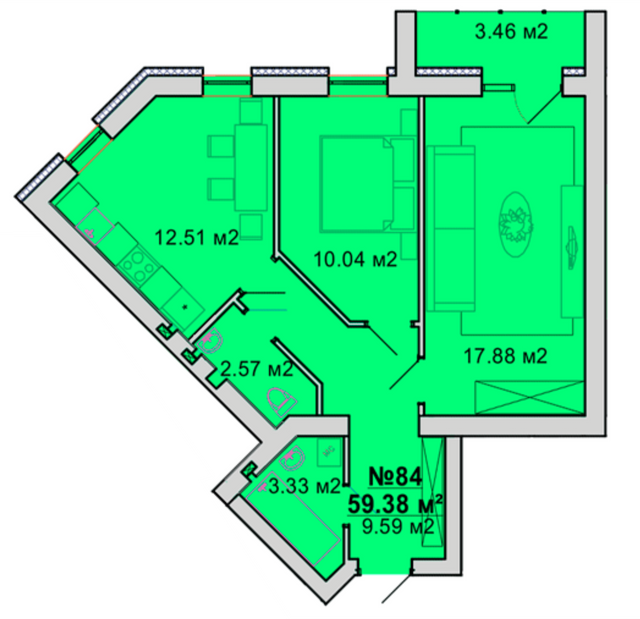 2-кімнатна 59.38 м² в ЖМ Веселка від 15 000 грн/м², Вінниця