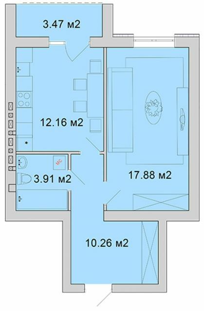 1-кімнатна 47.68 м² в ЖМ Веселка від 15 000 грн/м², Вінниця