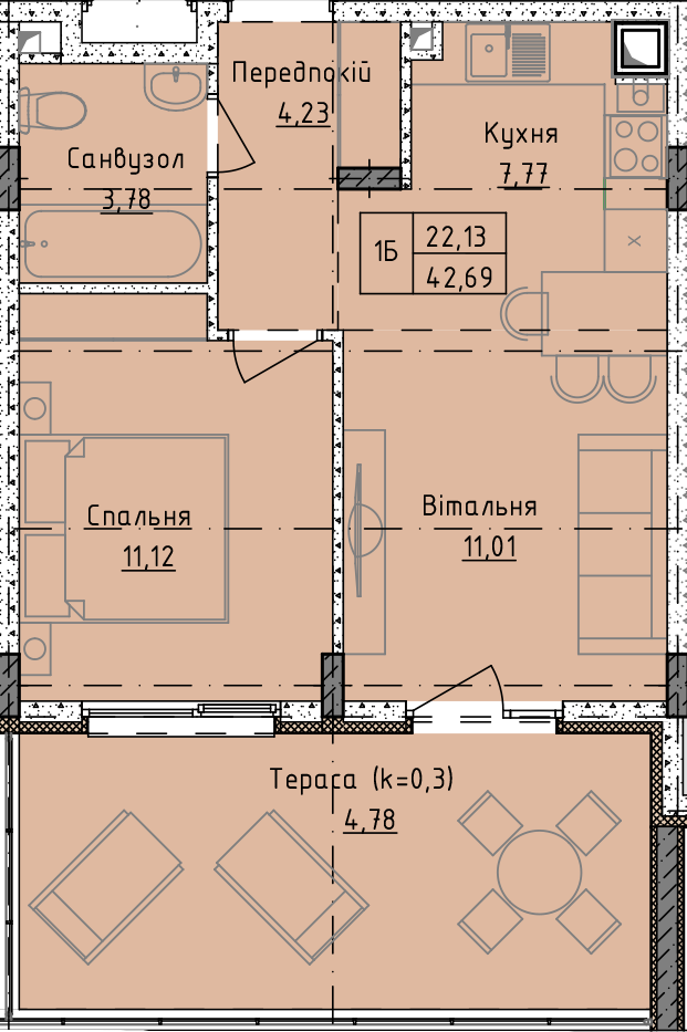 1-комнатная 42.69 м² в ЖК Приморские Сады от 19 950 грн/м², Одесса