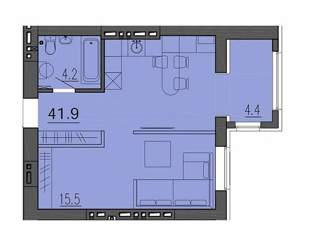 1-комнатная 41.9 м² в ЖК Воронцовский от 22 950 грн/м², Днепр