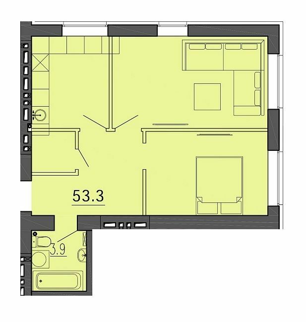 2-кімнатна 53.3 м² в ЖК Воронцовський від 22 350 грн/м², Дніпро