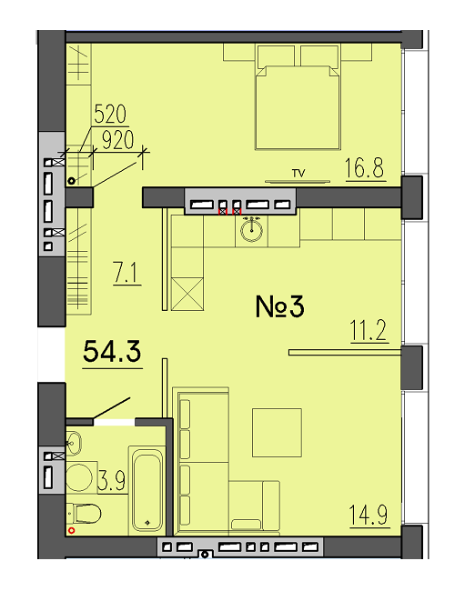 2-комнатная 54.3 м² в ЖК Воронцовский от 23 150 грн/м², Днепр