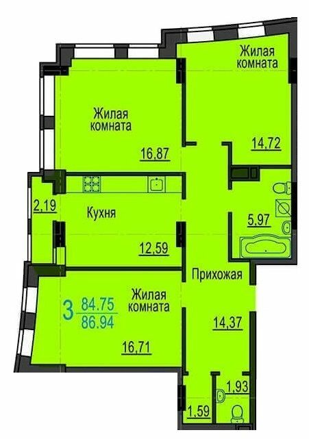 3-комнатная 86.94 м² в ЖК Меридиан от 13 550 грн/м², Харьков