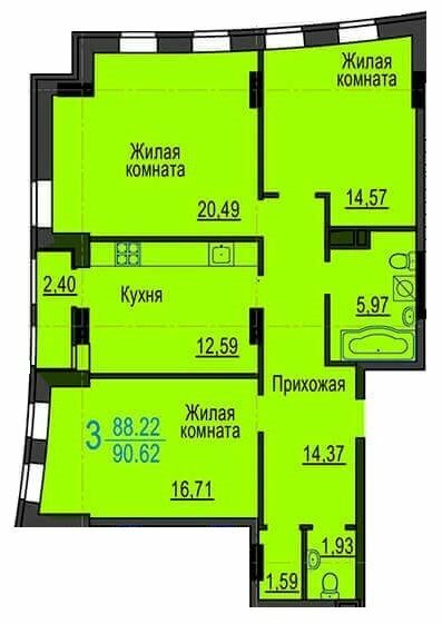 3-кімнатна 90.62 м² в ЖК Меридіан від 13 100 грн/м², Харків