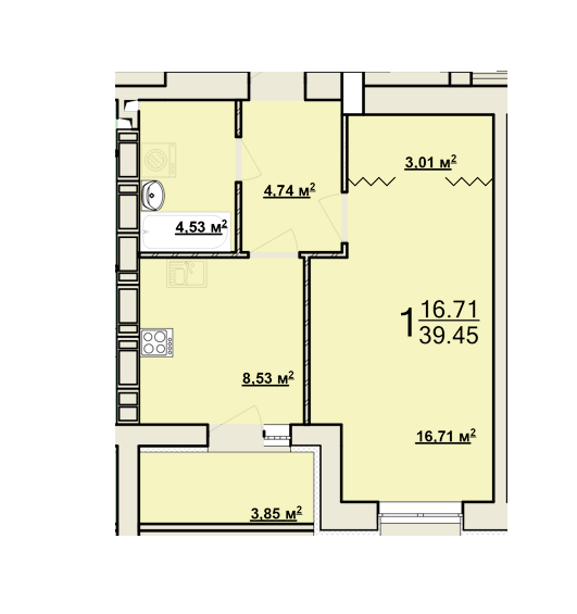 1-кімнатна 39.45 м² в ЖК Миру-2 від 12 000 грн/м², Харків