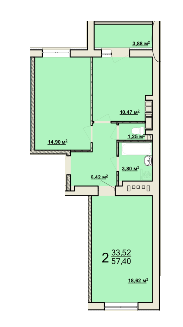2-комнатная 57.4 м² в ЖК Мира-2 от 9 700 грн/м², Харьков