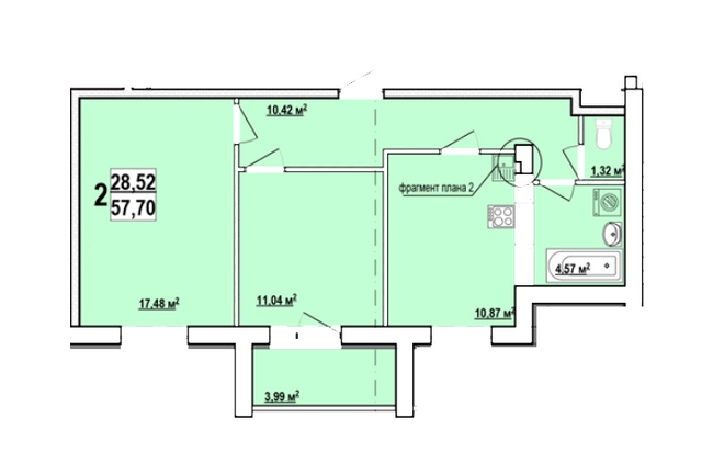 2-кімнатна 57.7 м² в ЖК Миру-2 від 9 700 грн/м², Харків