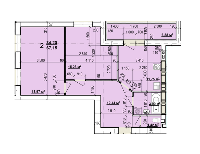 2-комнатная 67.15 м² в ЖК Мира-2 от застройщика, Харьков