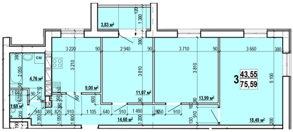 3-комнатная 75.59 м² в ЖК Мира-3 от 10 000 грн/м², Харьков