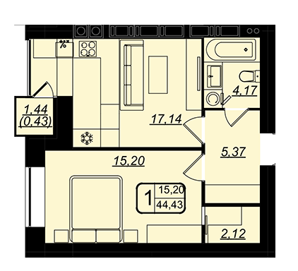 1-комнатная 43.75 м² в ЖК Golden House от 26 800 грн/м², Винница