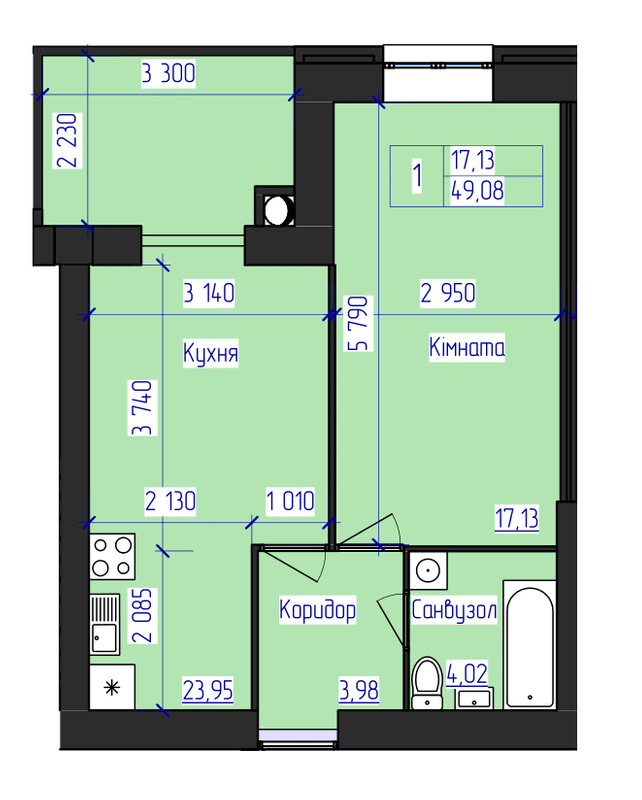 1-кімнатна 49.08 м² в ЖК Олімпійський від 19 500 грн/м², Харків