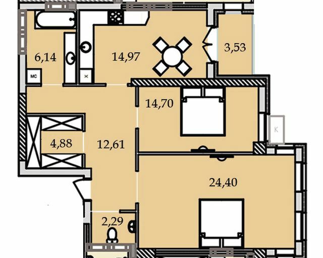 2-комнатная 82.02 м² в ЖК Premier Tower от 31 700 грн/м², Винница