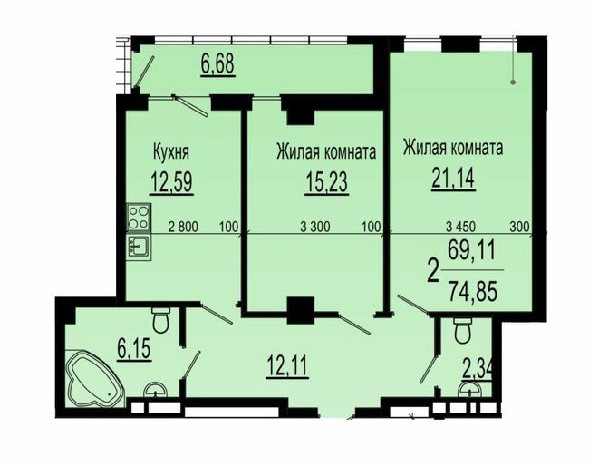 2-кімнатна 74.85 м² в ЖК Павловський квартал від 20 350 грн/м², Харків