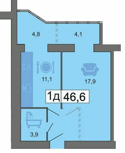 1-комнатная 46.6 м² в ЖК River Park от 21 300 грн/м², Днепр