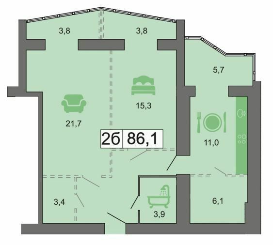 2-комнатная 86.1 м² в ЖК River Park от 21 300 грн/м², Днепр